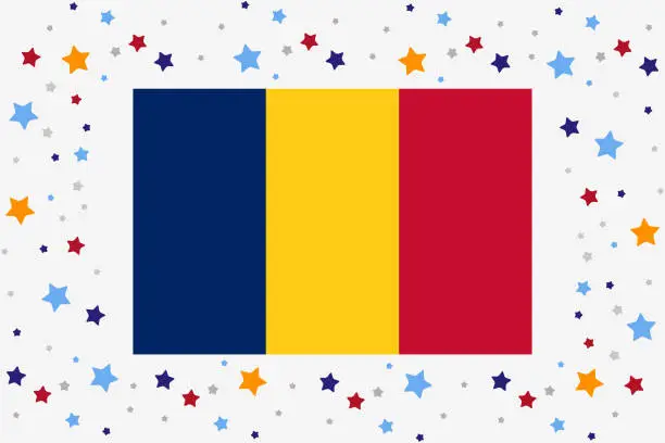 Vector illustration of Chad Flag Independence Day Celebration With Stars