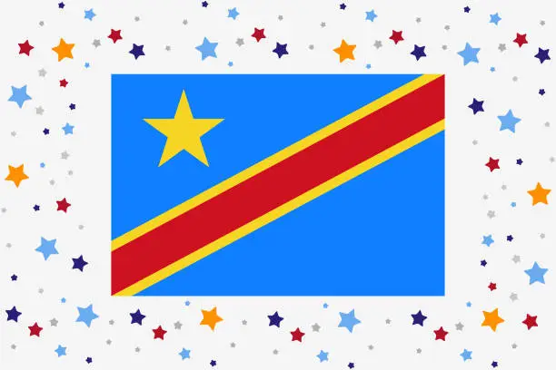 Vector illustration of Democratic Republic of the Congo Flag Independence Day Celebration With Stars