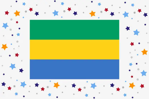 Vector illustration of Gabon Flag Independence Day Celebration With Stars
