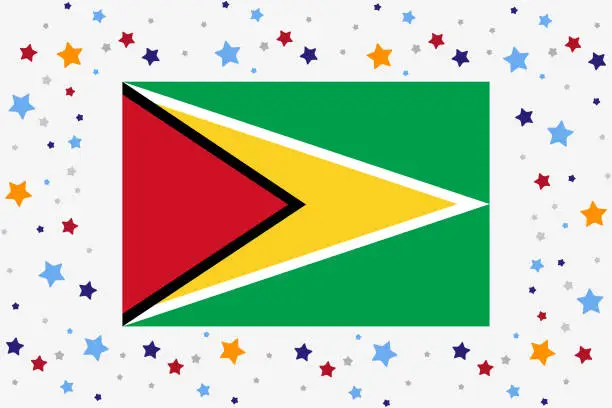 Vector illustration of Guyana Flag Independence Day Celebration With Stars