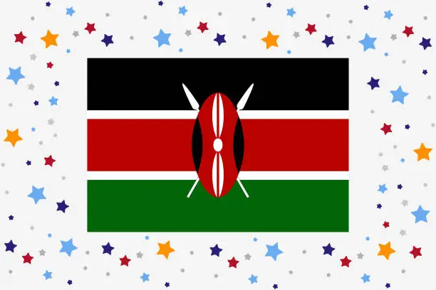 Vector illustration of Kenya Flag Independence Day Celebration With Stars