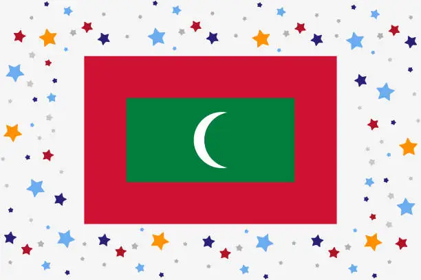 Vector illustration of Maldives Flag Independence Day Celebration With Stars