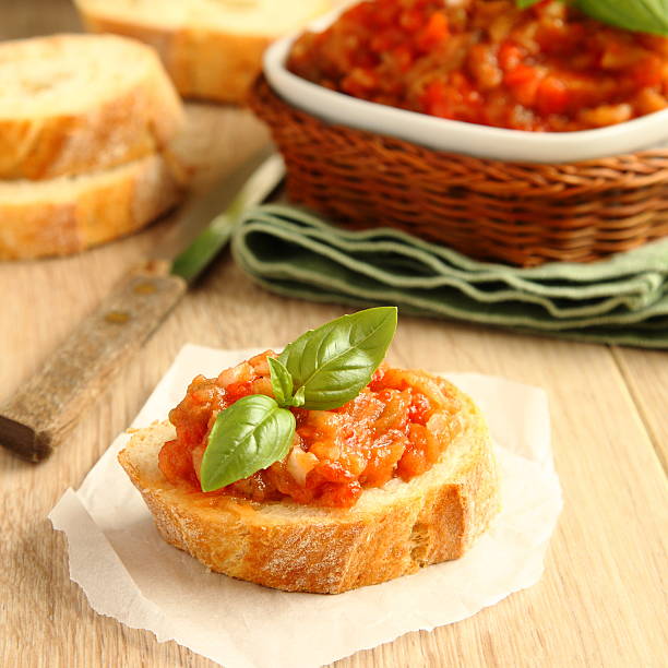 istock Open sandwiches with eggplant salad (caviar), ukrainian food 181746172