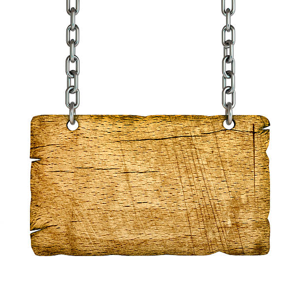 istock blank wooden sign hanging on a chain 181746278