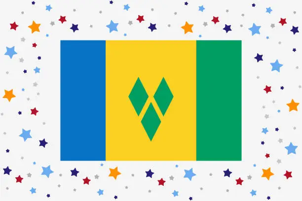 Vector illustration of Saint Vincent and the Grenadines Flag Independence Day Celebration With Stars