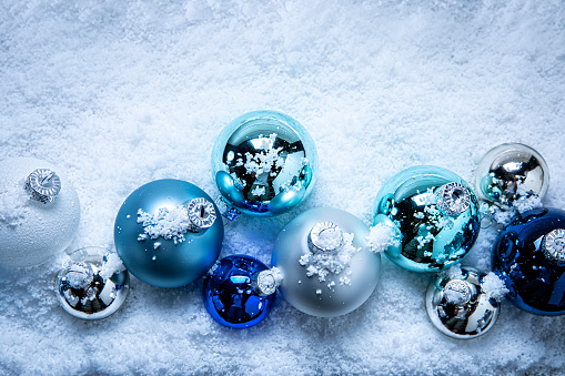 Christmas Ornaments on a Snow Background