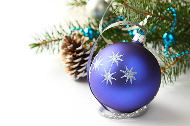 istock Christmas composition with blue ball and decoration over white 181752422