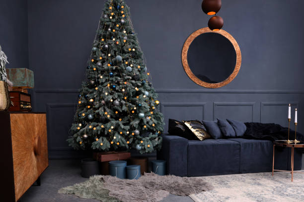 istock Living room interior with Christmas tree and festive decor 1817526671