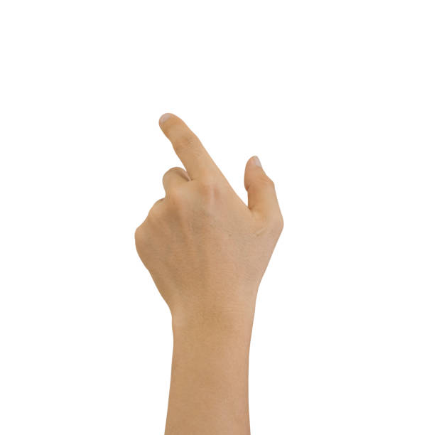 istock Man's hand pointing at something isolated on white background. Include clipping path. 1817533866