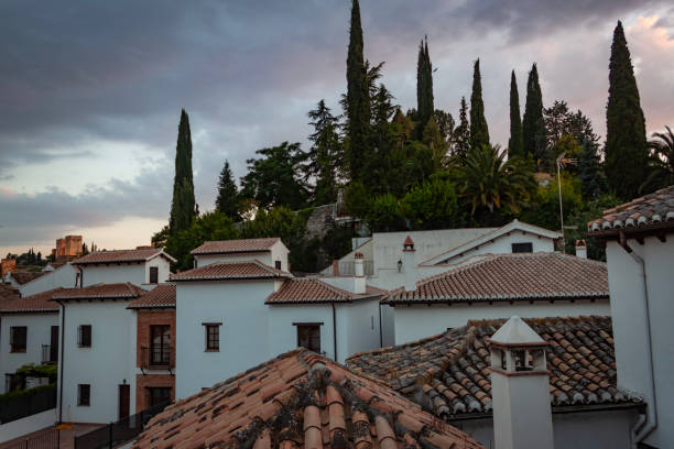 The beautiful historic buildings in the old town in Grenada, Spain stock photo