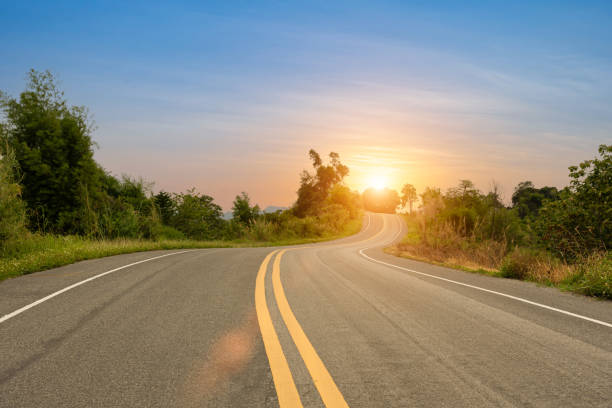 istock Asphalt road and mountain with sky sunset background. Countryside landscape 1817541085