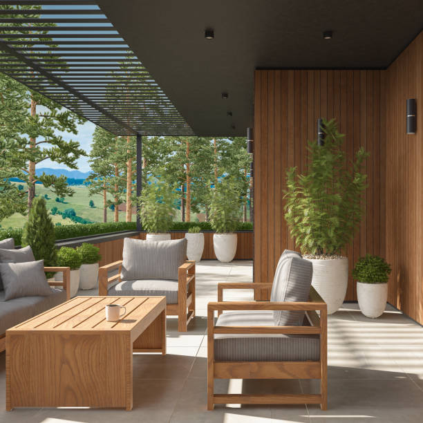 istock Modern Luxurious Villa balcony with forest view in summer 1817573333
