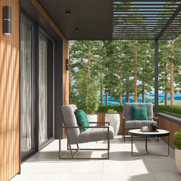 istock Modern Luxurious Villa balcony with forest view in summer 1817573334