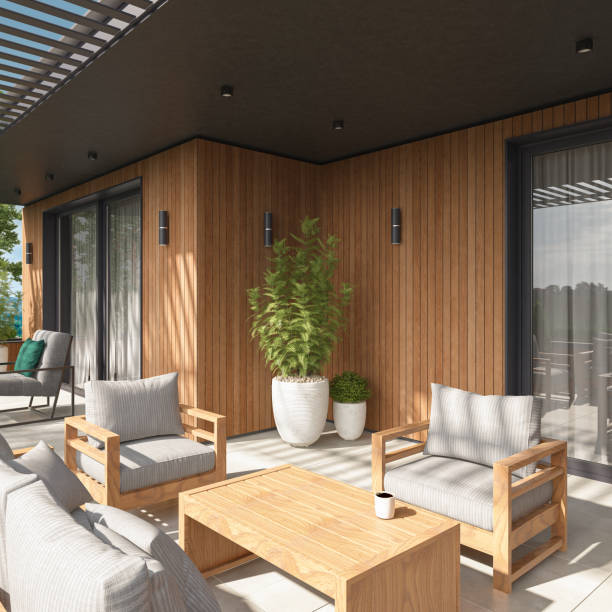 istock Modern Luxurious Villa balcony with forest view in summer 1817573586