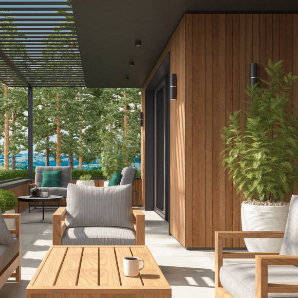 istock Modern Luxurious Villa balcony with forest view in summer 1817573845