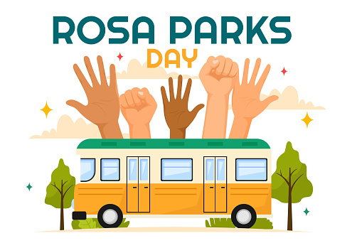 Rosa Parks Day Vector Illustration with the First Lady of Civil Rights, Handcuff and Bus in National Holiday Celebration Flat Cartoon Background