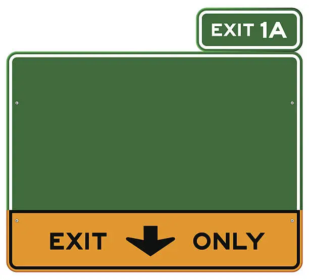 Vector illustration of Green and yellow Exit Only sign with green Exit 1A sign