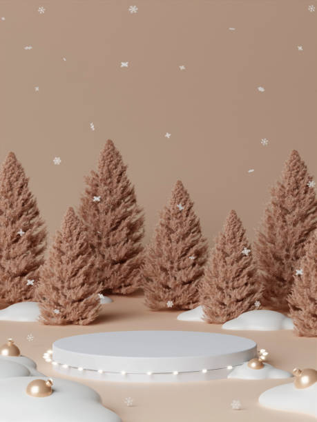 istock 3d Christmas tree podium. Realistic 3d design stage podium. Decorative festive elements glass bauble balls. Xmas holiday template podium. 1817662549