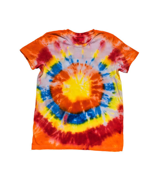 istock A bright tie dye-style T-shirt isolated on a white background. 1817666231