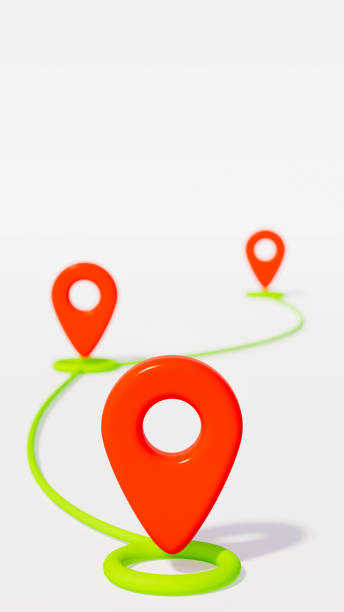 istock Three red location pin icons with green joints on white background, geolocation and gps usage theme 1817667812