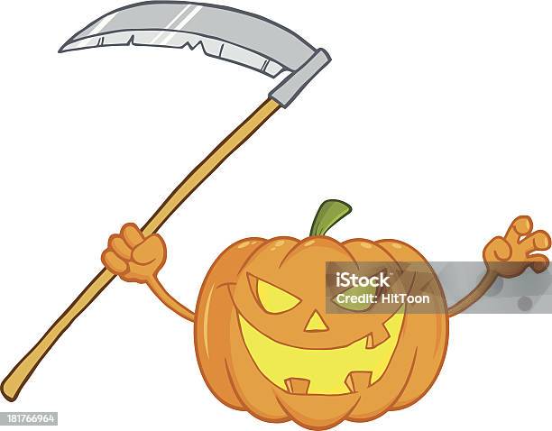 Ilustración de Scaring Halloween Con Calabaza Guadaña y más Vectores Libres de Derechos de Agarrar - Agarrar, Alegre, Alegría