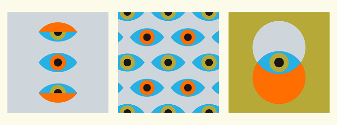 Vector set colors minimalism eyes shape geometric cover design elements collection