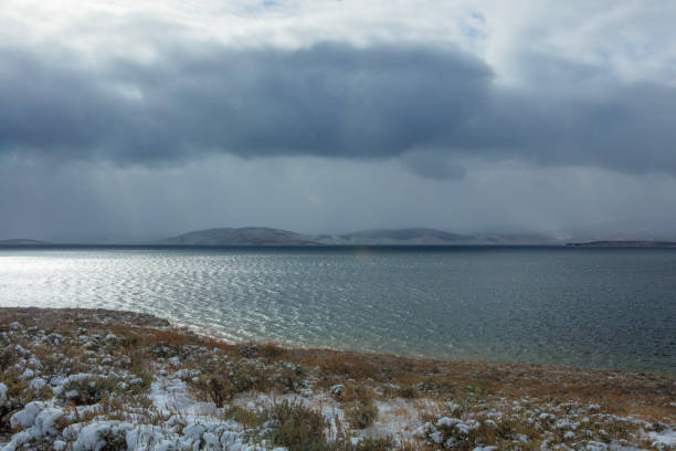 Strawberry Reservoir during early winter after its first snowfall and before another dusting of snow is brought in to the high desert.  This is one of several key elements of the Central Utah Water Project that enables Utah to provide water to its residents, agriculture, and businesses.