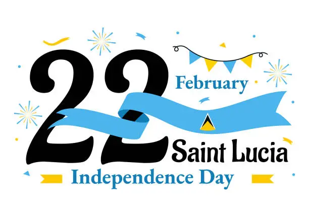 Vector illustration of Saint Lucia Independence Day Vector Illustration on February 22 with Waving Flag in National Holiday Celebration Flat Cartoon Background Design