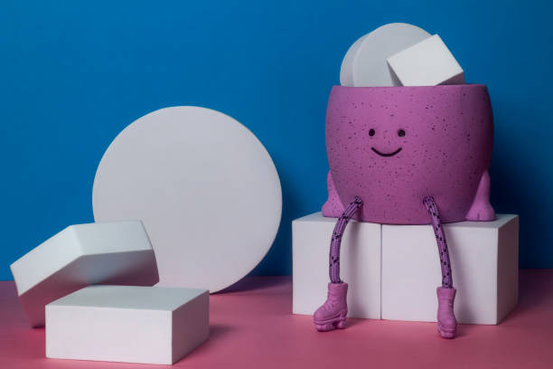 cute educational cartoon character learning shapes blocks