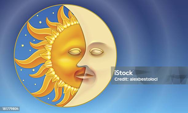 Sole E Luna In Un Cerchio - Immagini vettoriali stock e altre immagini di Sequenza giorno e notte - Sequenza giorno e notte, Illustrazione, Giorno