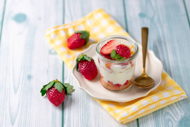 Italian dessert panna cotta with strawberries