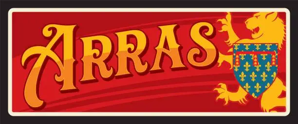 Vector illustration of Arras French city, retro travel plate