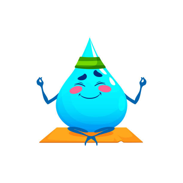 ilustrações, clipart, desenhos animados e ícones de personagem de gota de água feliz dos desenhos animados no yoga - alcohol drop cartoon cheerful