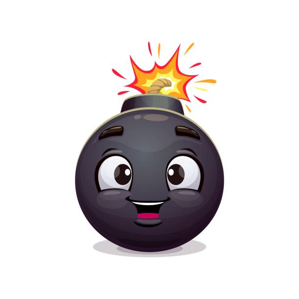 ilustrações de stock, clip art, desenhos animados e ícones de cartoon bomb character with brightly burning fuse - rocket smiling missile bomb