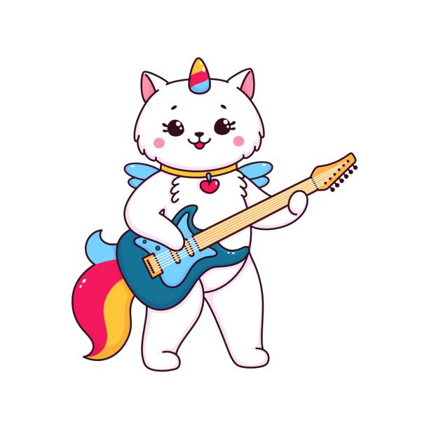 istock Cartoon cute caticorn with guitar, kitten unicorn 1817814170