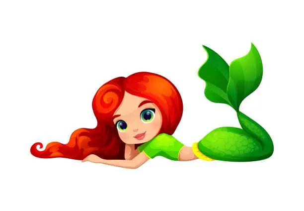 Vector illustration of Mermaid, cartoon girl character, cute sea princess