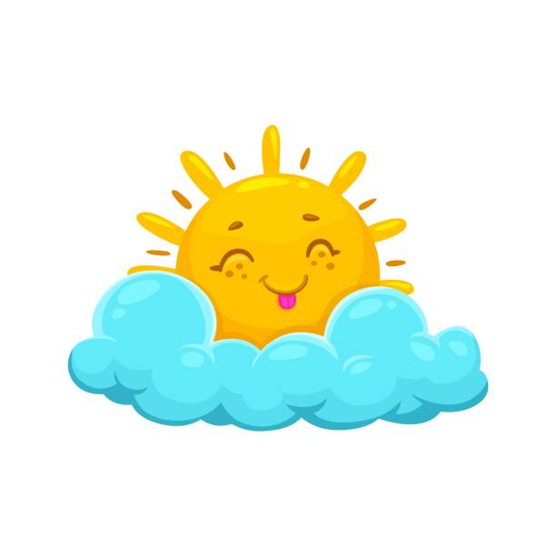 istock Cartoon sun character with cloud, funny sunny face 1817816584