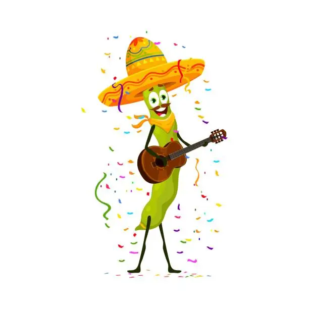 Vector illustration of Cartoon soy legume bean character on latin holiday