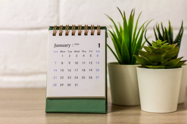 Hello January. Planning calendar for January 2024 on the desktop.