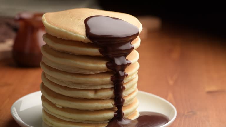 Pancakes Drizzled with Chocolate Syrup