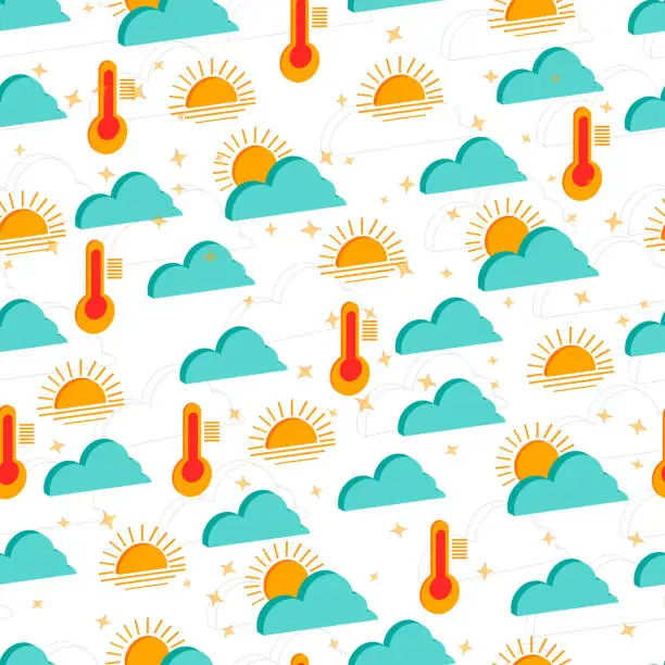 Vector illustration of Seamless tile of isolated 3d weather icons