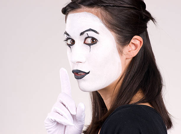 istock Beautiful Brunette Woman Theatrical Performance Mime Dance White 181787233