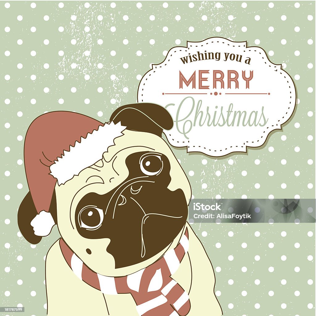 pug doodle Christmas Pug! Cute little gog in santa hat Animal stock vector