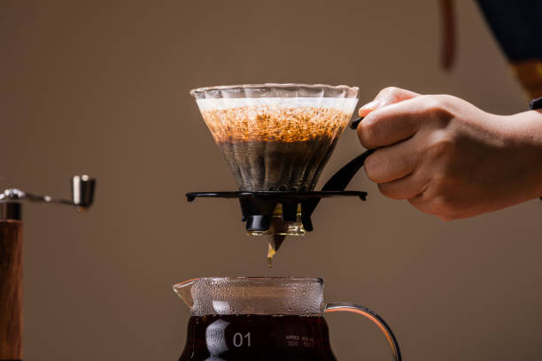 istock pour over coffee,hand brewed coffee or Dripping Coffee,Coffee set, glass percolator, indoor studio light, close-up 1817882508