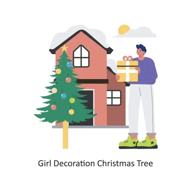 Vector illustration of Girl Decoration Christmas Tree vector Flat Design illustration. Symbol on White background EPS 10 File