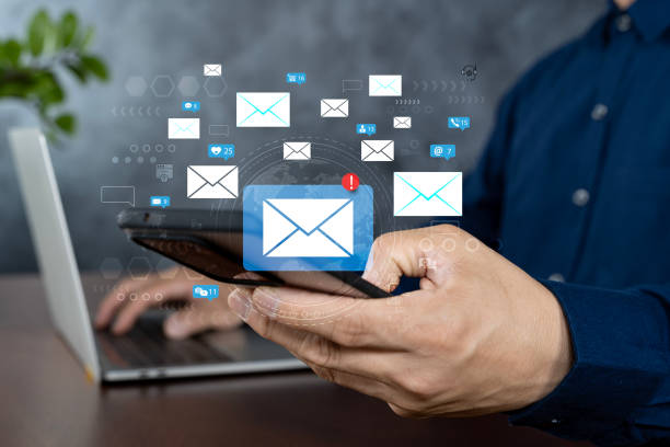 istock Hand of businessman using smartphone for email with notification alert, Online communication concept. 1817900700