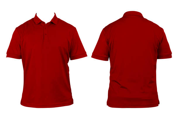istock Blank shirt neck mockup template, front and back view, isolated red, plain t-shirt. Mockup. Printable polo shirt design presentation, clipping path. 1817910242