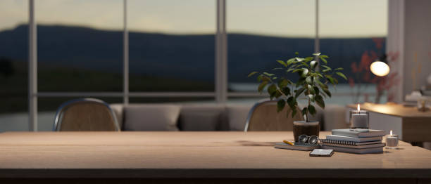 istock Empty space on a dining table in a minimal Scandinavian kitchen with kitchen appliances. 1817939692