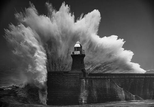 Crazy stormy seas batter South Shields Pier, Tyneside