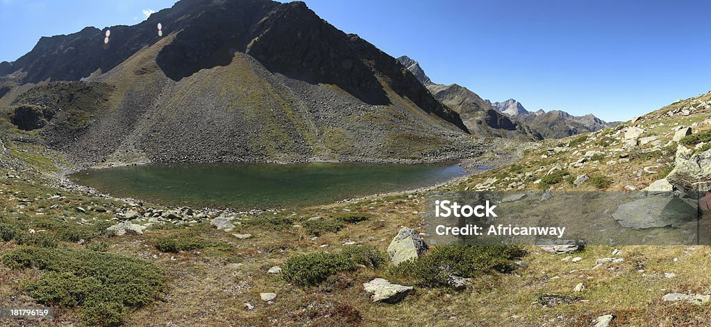 Panorama Alpine Mountain Lake Unterer Plenderlesee, Kühtai, Tyrol, Austria - Zbiór zdjęć royalty-free (Alpy)